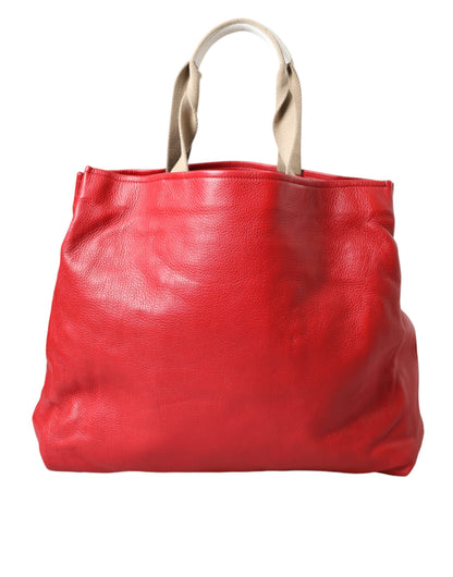 Sac cabas Dolce &amp; Gabbana en cuir rouge avec patch #DGFamily