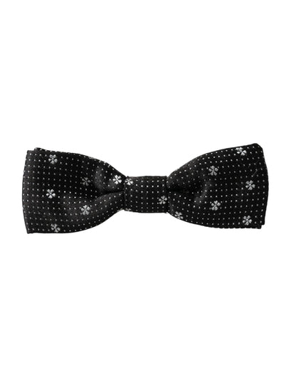 Dolce &amp; Gabbana Black Silk Floral Adjustable Neck Men Papillon Bow Tie