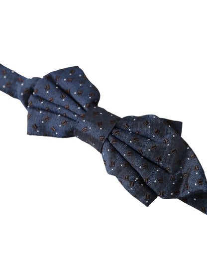 Dolce &amp; Gabbana Navy Blue Silk Patterned Adjustable Men Papillon Bow Tie