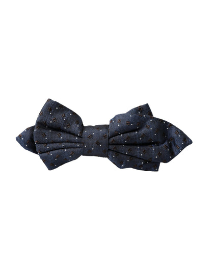 Dolce &amp; Gabbana Navy Blue Silk Patterned Adjustable Men Papillon Bow Tie
