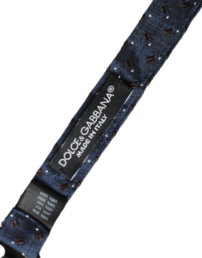 Dolce &amp; Gabbana Navy Blue Silk Patterned Adjustable Men Papillon Bow Tie