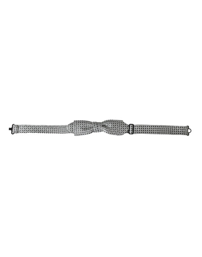 Dolce &amp; Gabbana Gray Silk Polka Dot Adjustable Neck Men Papillon Bow Tie