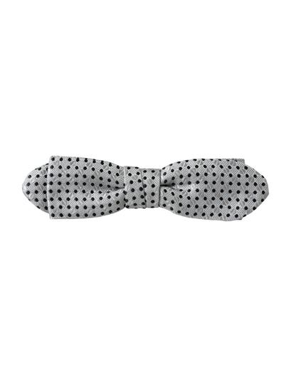 Dolce &amp; Gabbana Gray Silk Polka Dot Adjustable Neck Men Papillon Bow Tie