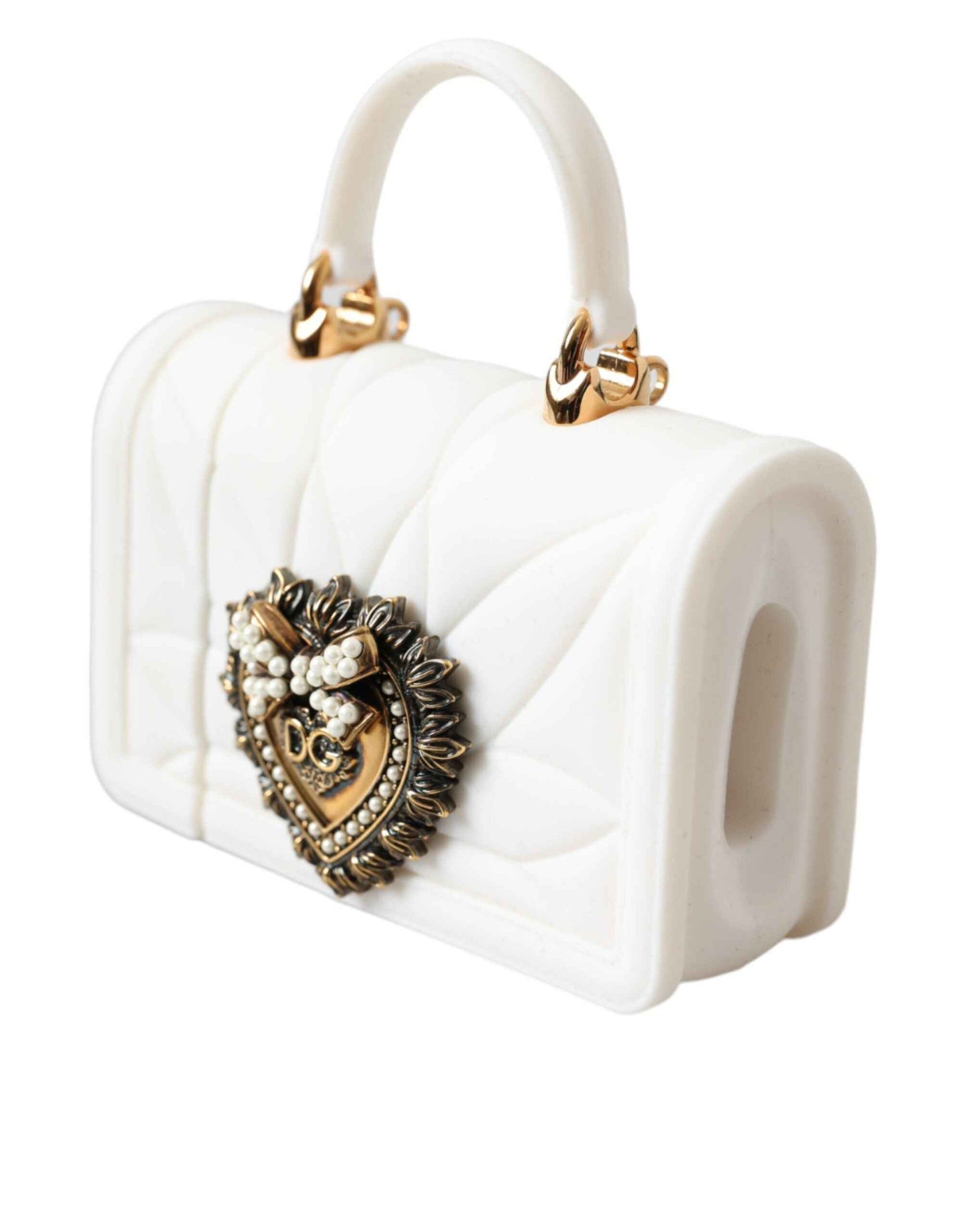 Dolce & Gabbana White Silicone Devotion Heart Cover Hand Bag Airpod Case by Dolce & Gabbana