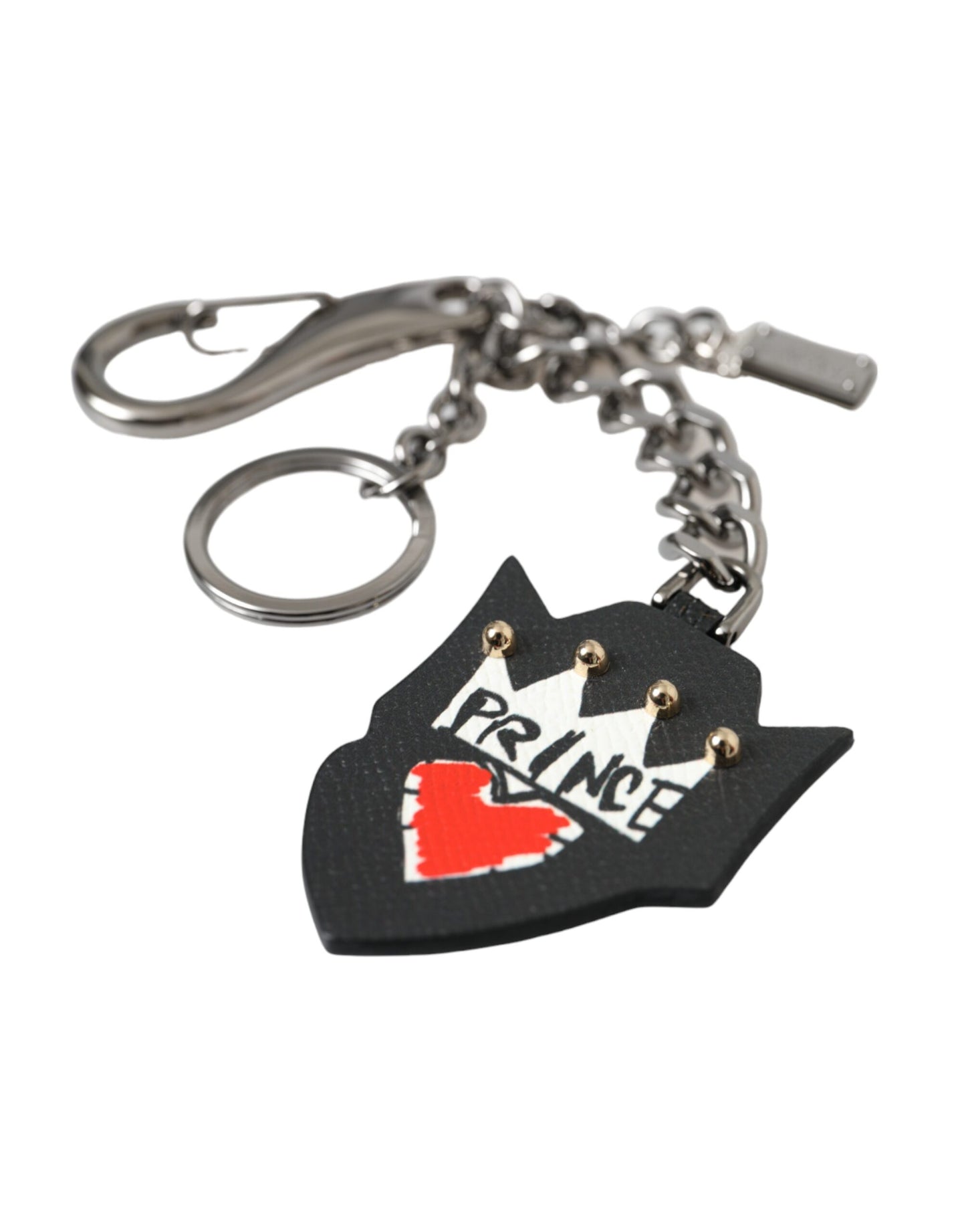 Porte-clés Dolce &amp; Gabbana en laiton argenté avec logo Black Prince Studs