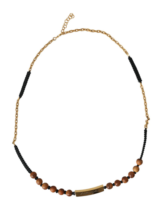 Pendentif Dolce &amp; Gabbana avec logo en perles de bois et or noir