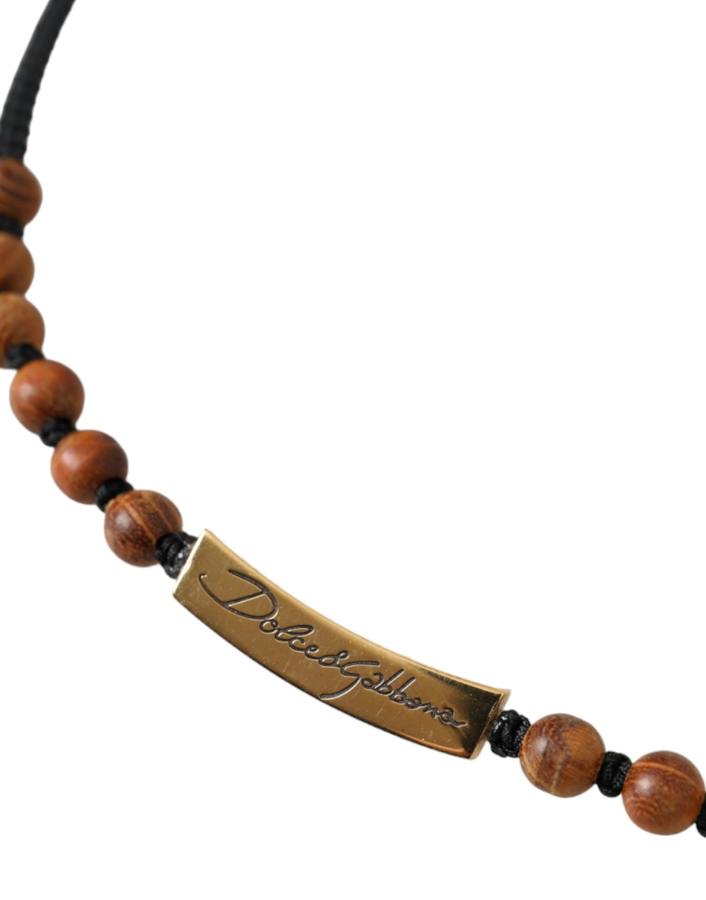 Pendentif Dolce &amp; Gabbana avec logo en perles de bois et or noir