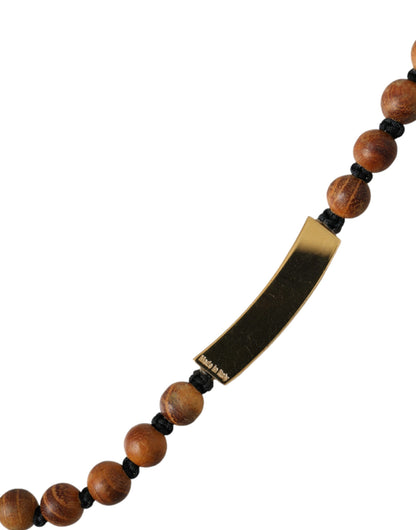 Pendentif Dolce &amp; Gabbana avec logo en perles de bois et or noir