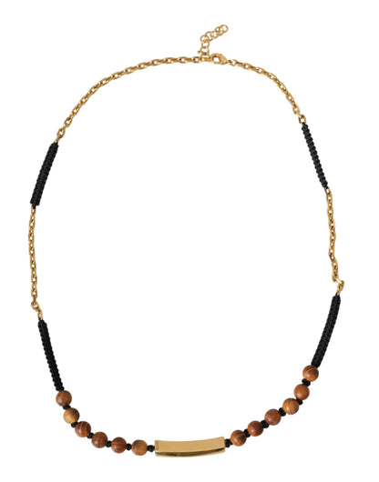 Pendentif Dolce &amp; Gabbana avec logo en perles de bois et or noir
