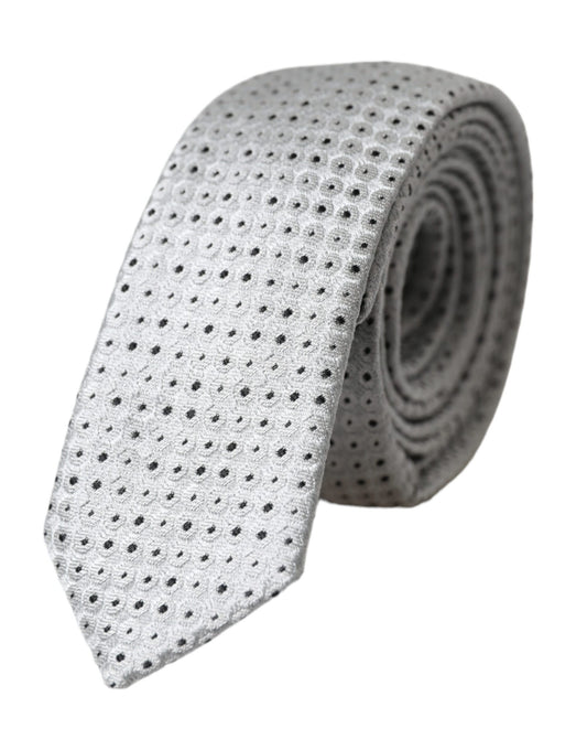 Dolce &amp; Gabbana Light Gray Polka Dot Silk Adjustable Men Tie