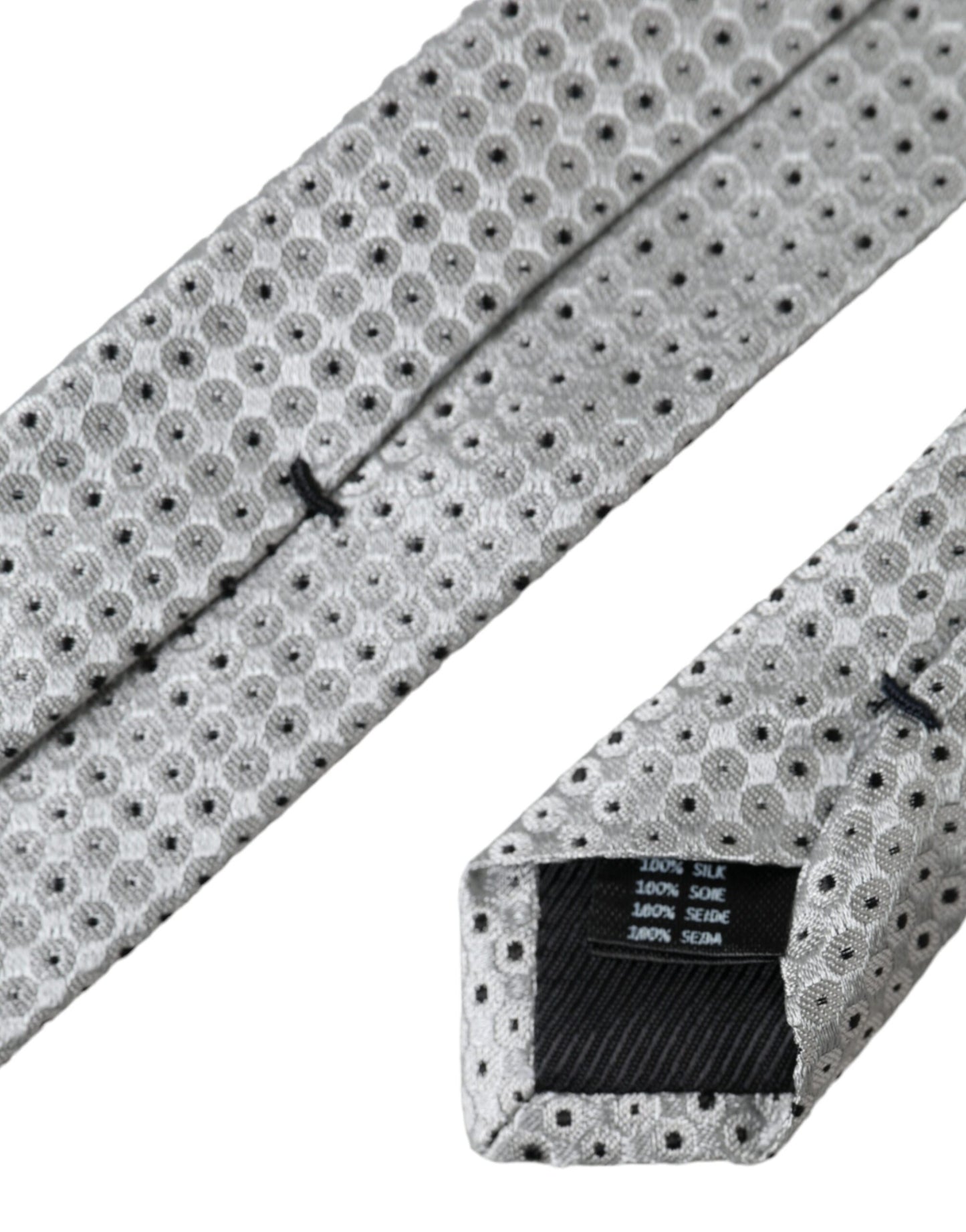 Dolce &amp; Gabbana Light Gray Polka Dot Silk Adjustable Men Tie