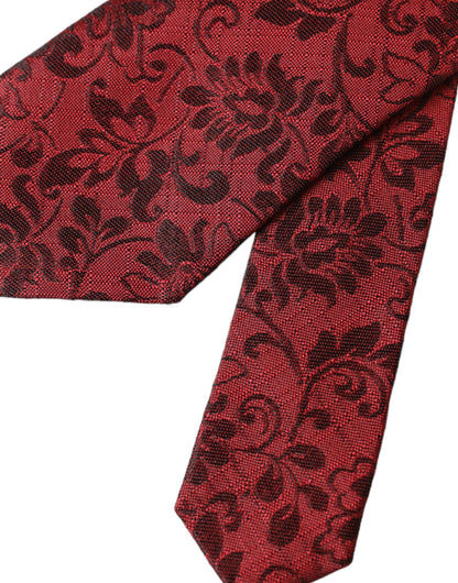 Dolce &amp; Gabbana Red Floral Brocade Silk Adjustable Men Tie
