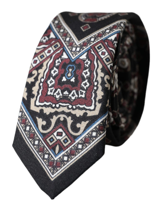 Cravate ajustable pour homme Dolce &amp; Gabbana en soie imprimée noire 100 %