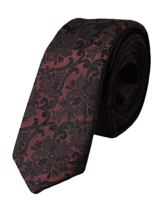 Cravate ajustable en soie marron à motif floral fantaisie Dolce &amp; Gabbana pour homme
