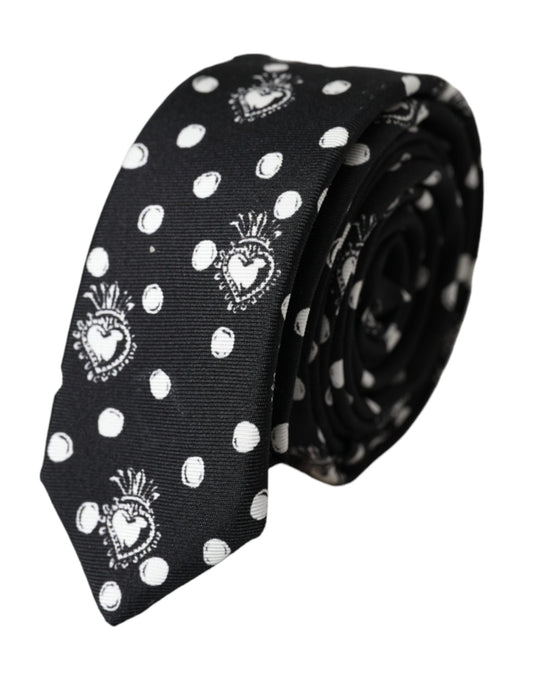 Cravate ajustable à pois et cœur noir Dolce &amp; Gabbana