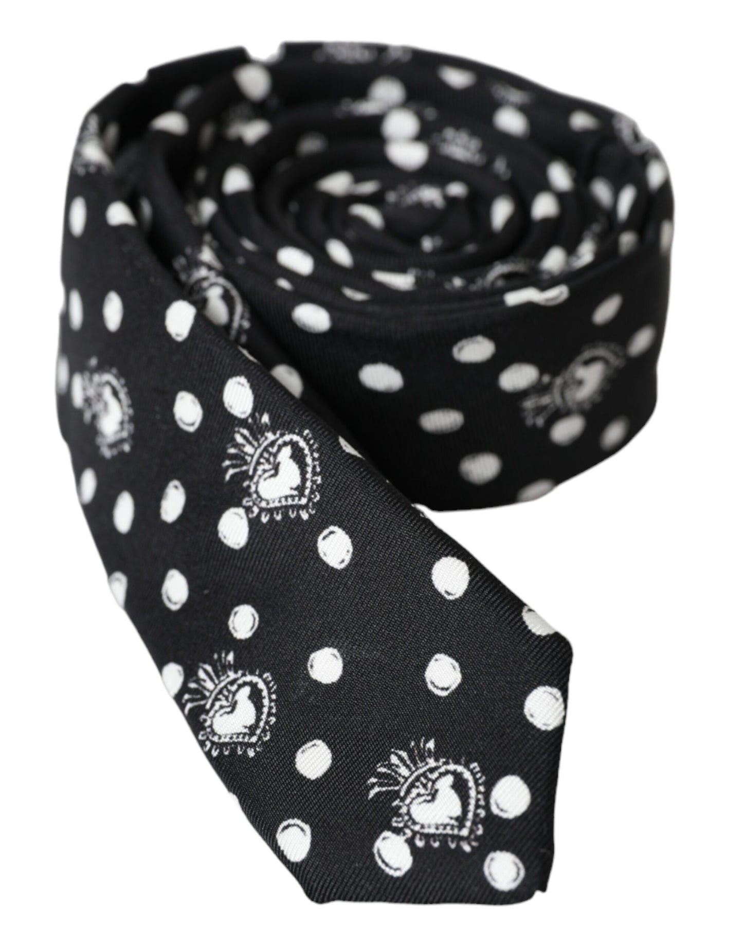 Dolce &amp; Gabbana Black Heart Polka Dot Adjustable Tie