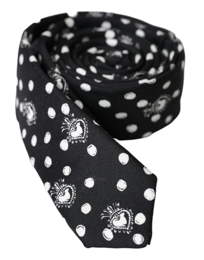 Dolce &amp; Gabbana Black Heart Polka Dot Adjustable Tie