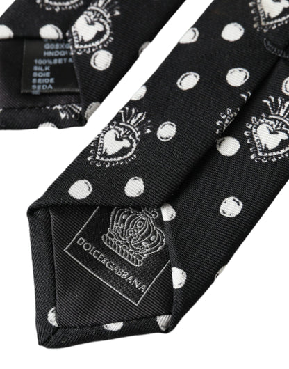 Dolce &amp; Gabbana Black Heart Polka Dot Adjustable Tie