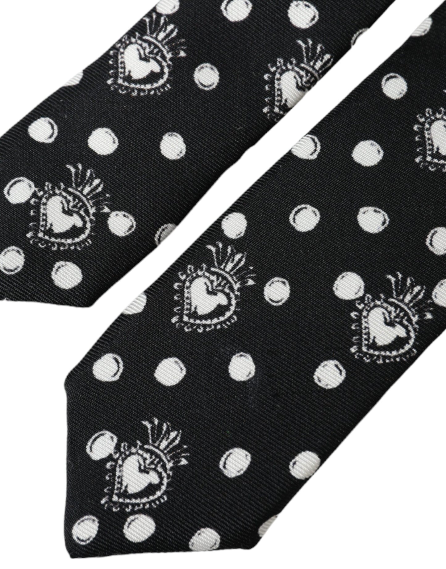 Dolce &amp; Gabbana Black Heart Polka Dot Adjustable Tie