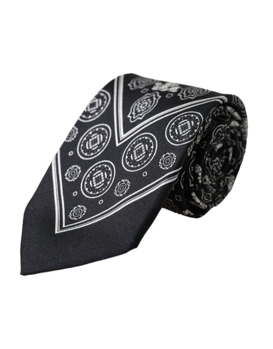 Cravate ajustable noire à motifs Dolce &amp; Gabbana 100 % soie