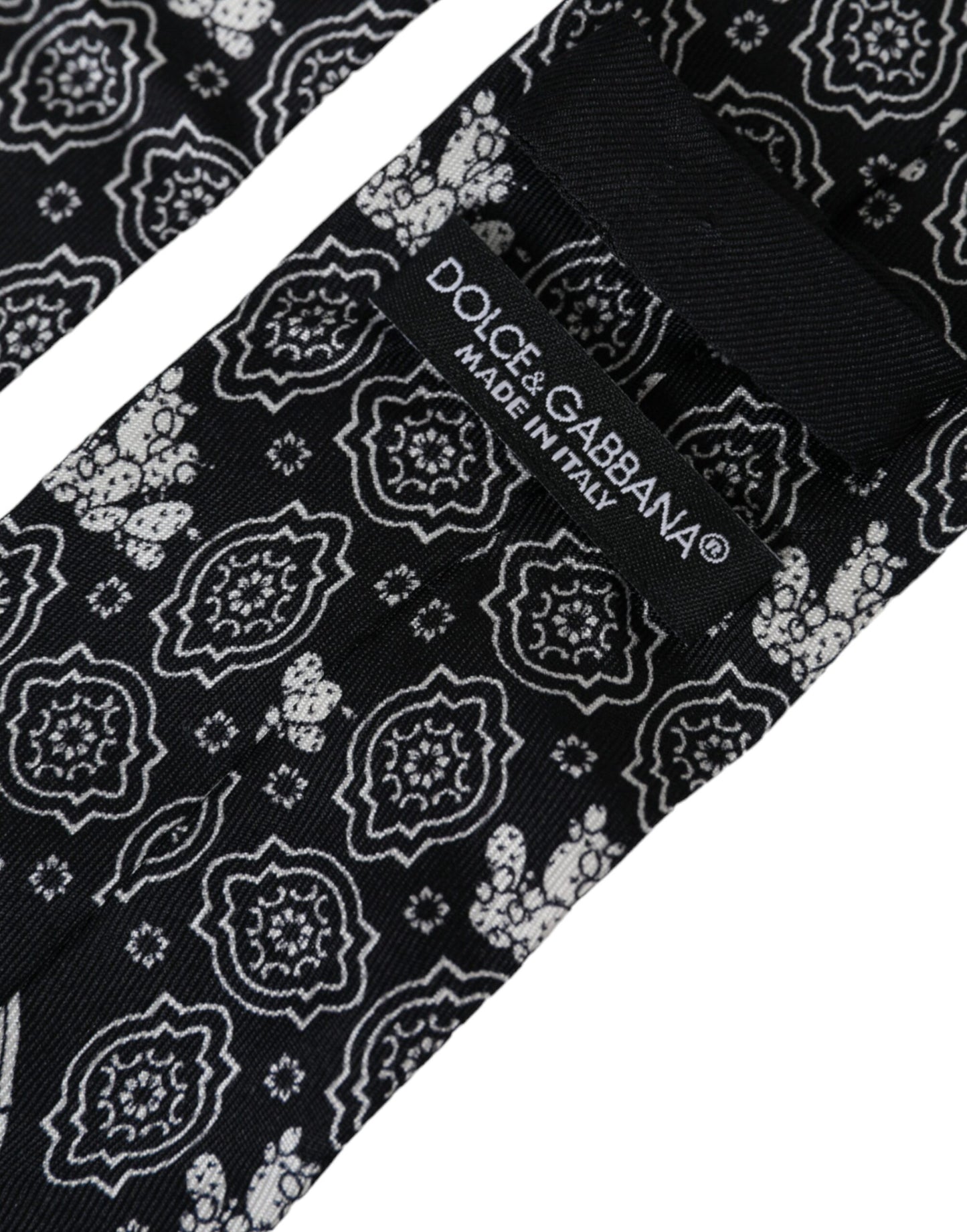 Dolce &amp; Gabbana Black Patterned 100%Silk Adjustable Tie