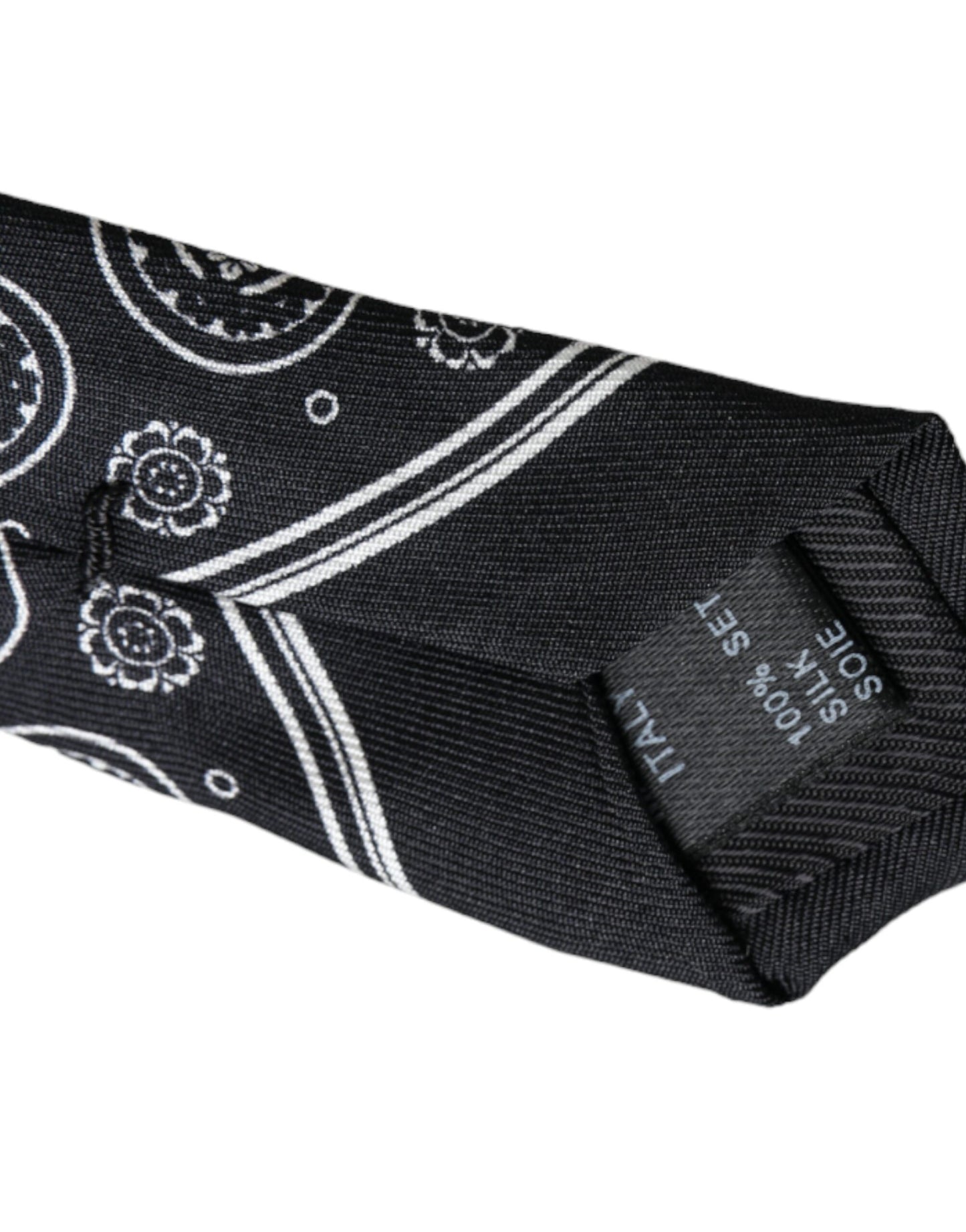 Dolce &amp; Gabbana Black Patterned 100%Silk Adjustable Tie