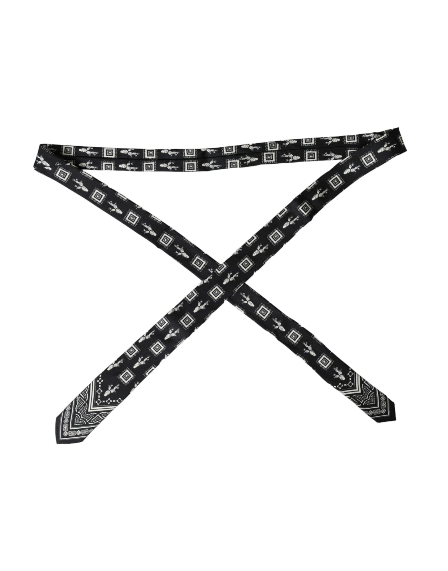 Dolce &amp; Gabbana Black Patterned 100%Silk Adjustable Tie