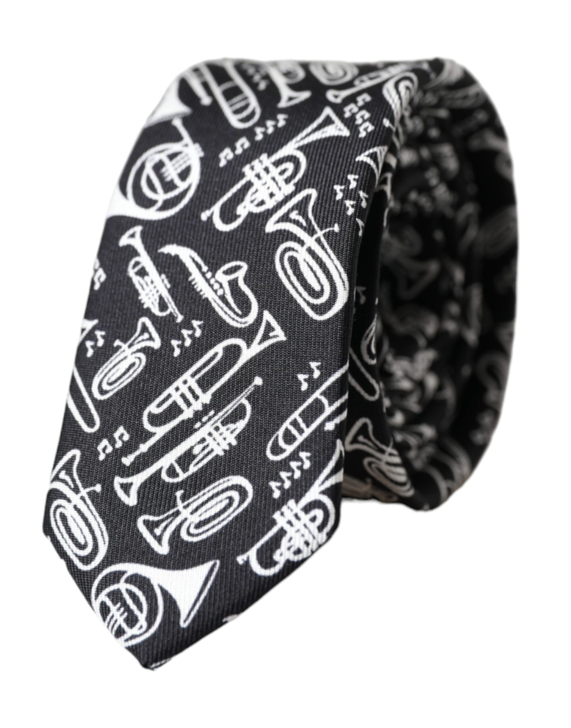 Dolce & Gabbana Black Trumpet Print Silk Adjustable Tie by Dolce & Gabbana