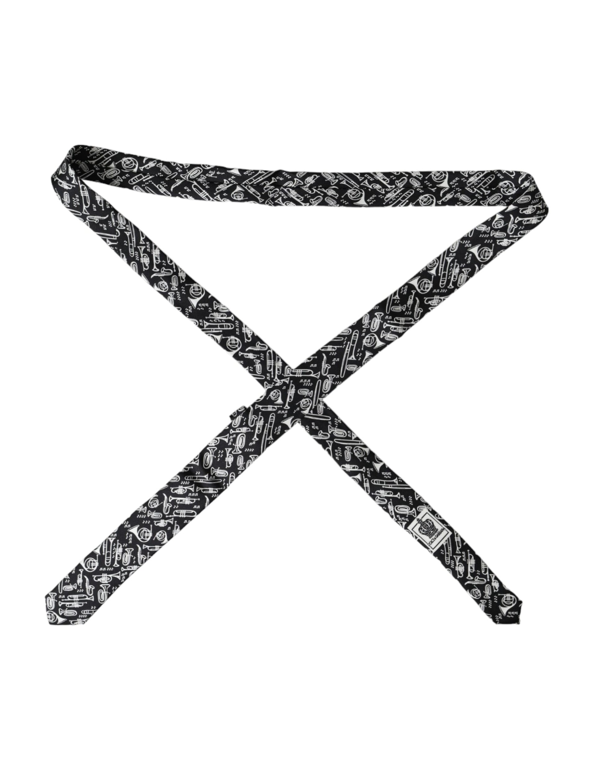 Dolce & Gabbana Black Trumpet Print Silk Adjustable Tie by Dolce & Gabbana