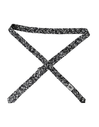 Dolce & Gabbana Black Trumpet Print Silk Adjustable Tie by Dolce & Gabbana