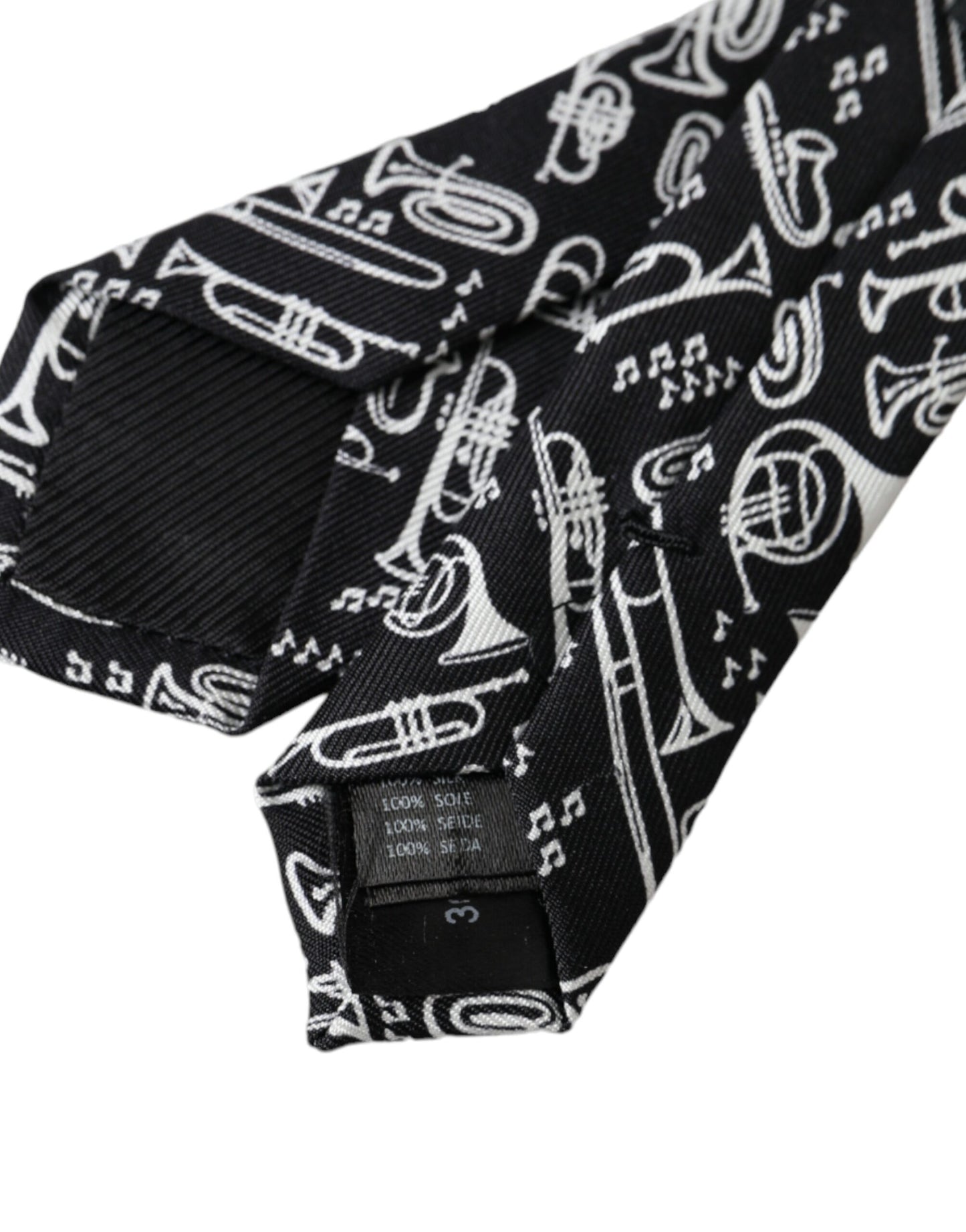 Dolce & Gabbana Black Trumpet Print Silk Adjustable Tie by Dolce & Gabbana