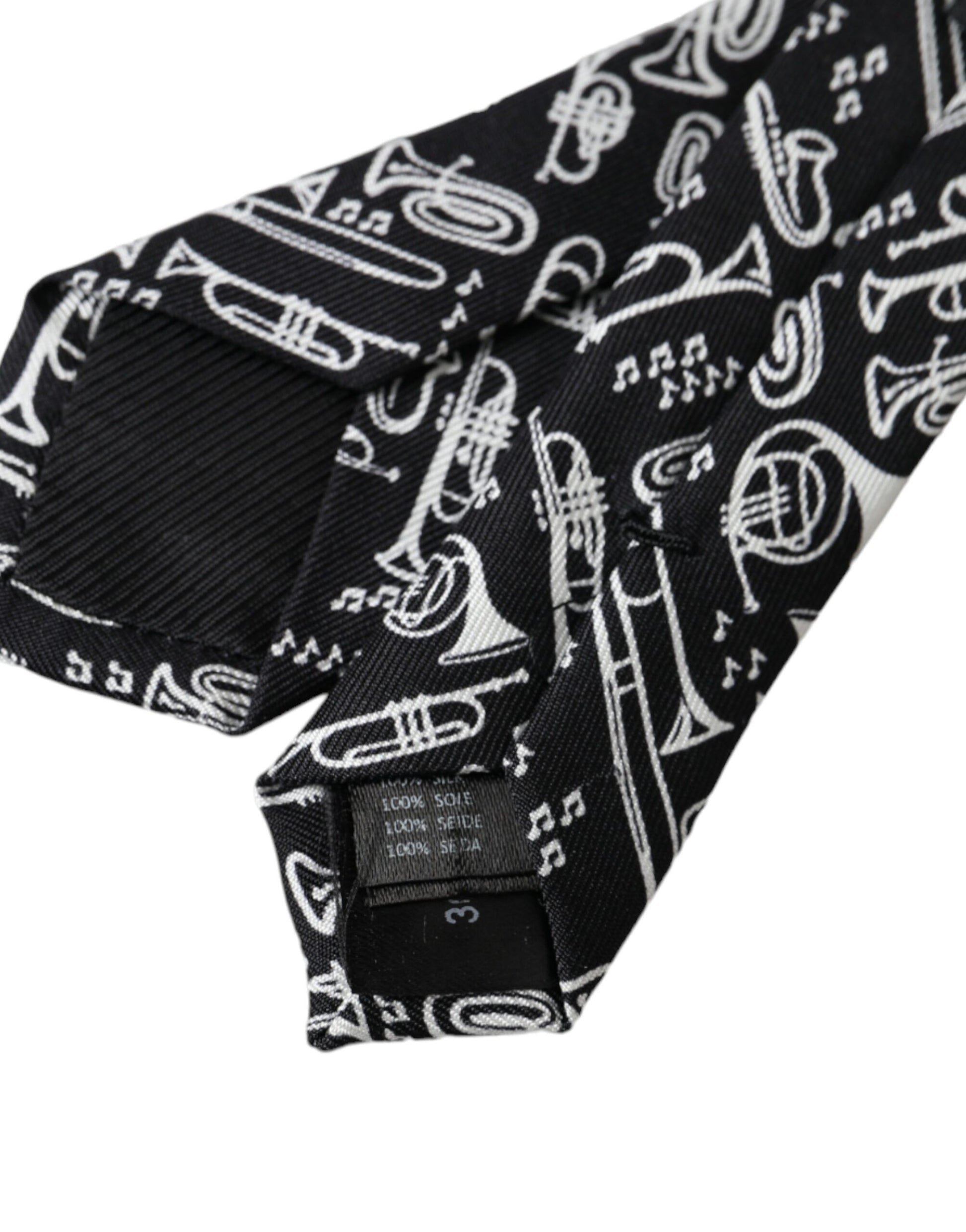 Dolce & Gabbana Black Trumpet Print Silk Adjustable Tie by Dolce & Gabbana