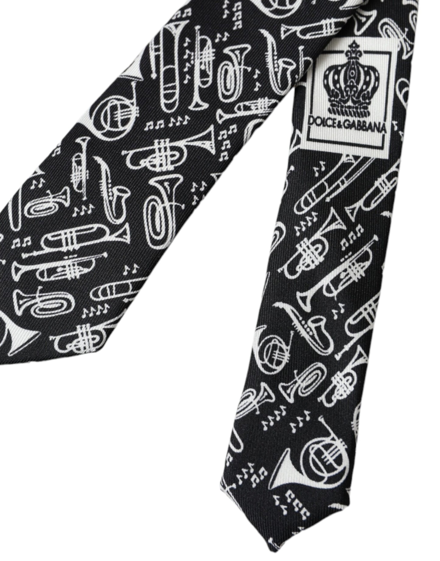 Dolce & Gabbana Black Trumpet Print Silk Adjustable Tie by Dolce & Gabbana