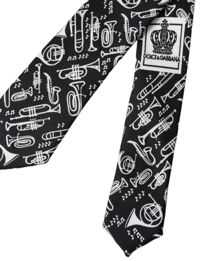 Dolce & Gabbana Black Trumpet Print Silk Adjustable Tie by Dolce & Gabbana