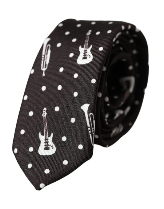 Cravate ajustable en soie noire à imprimé guitare Dolce &amp; Gabbana