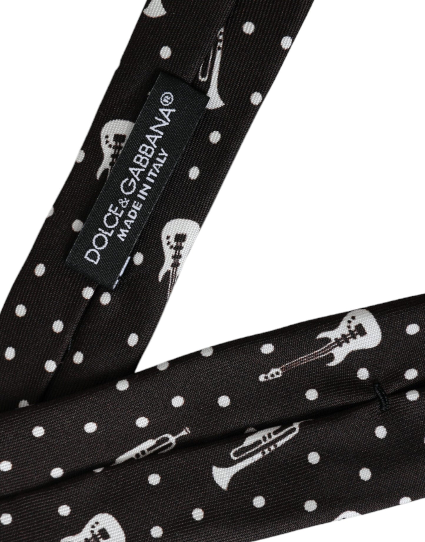 Dolce & Gabbana Black Guitar Print Silk Adjustable Tie by Dolce & Gabbana