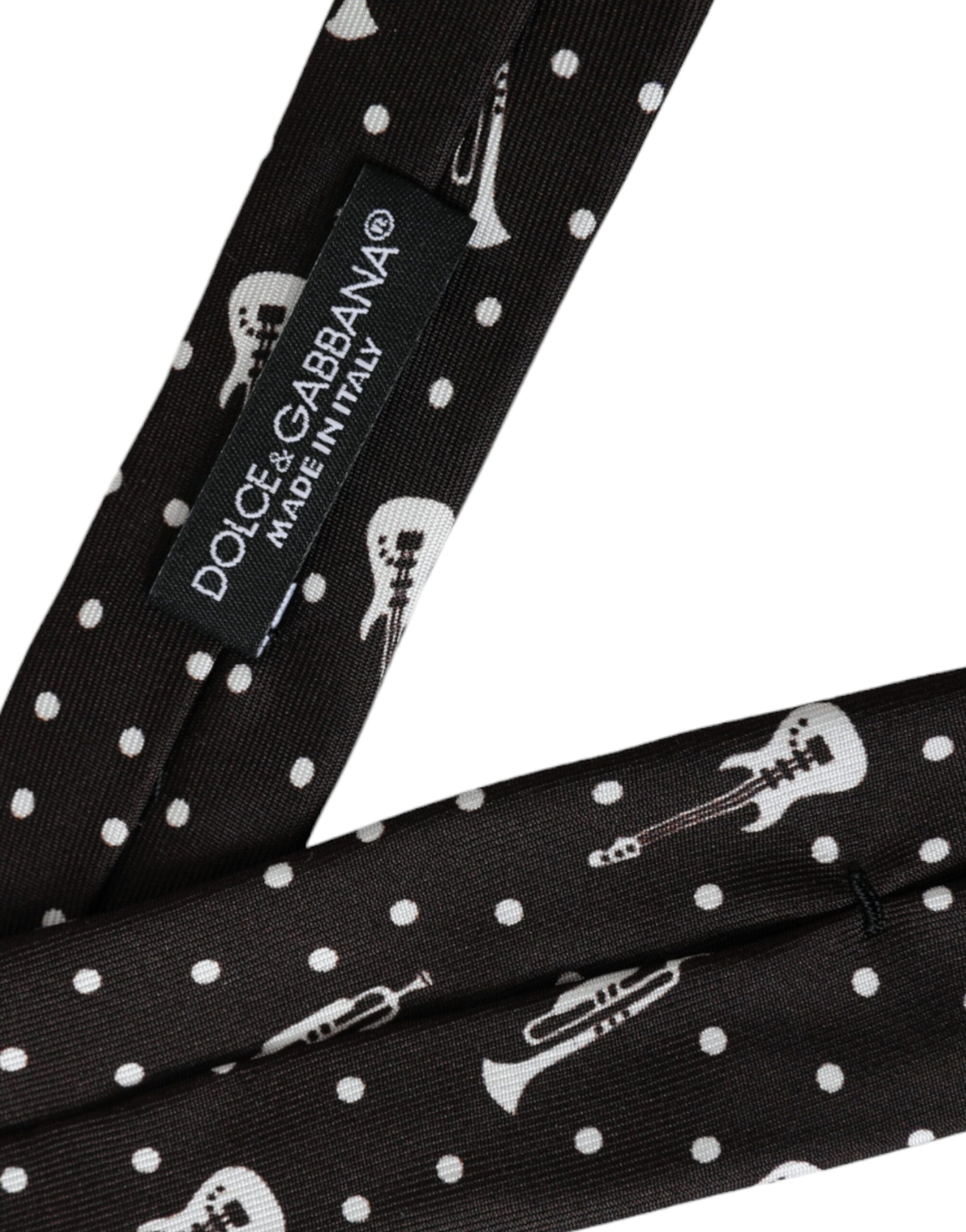 Dolce & Gabbana Black Guitar Print Silk Adjustable Tie by Dolce & Gabbana