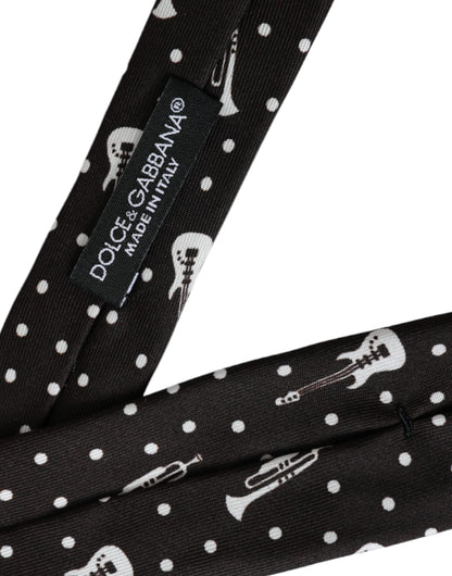 Dolce & Gabbana Black Guitar Print Silk Adjustable Tie by Dolce & Gabbana