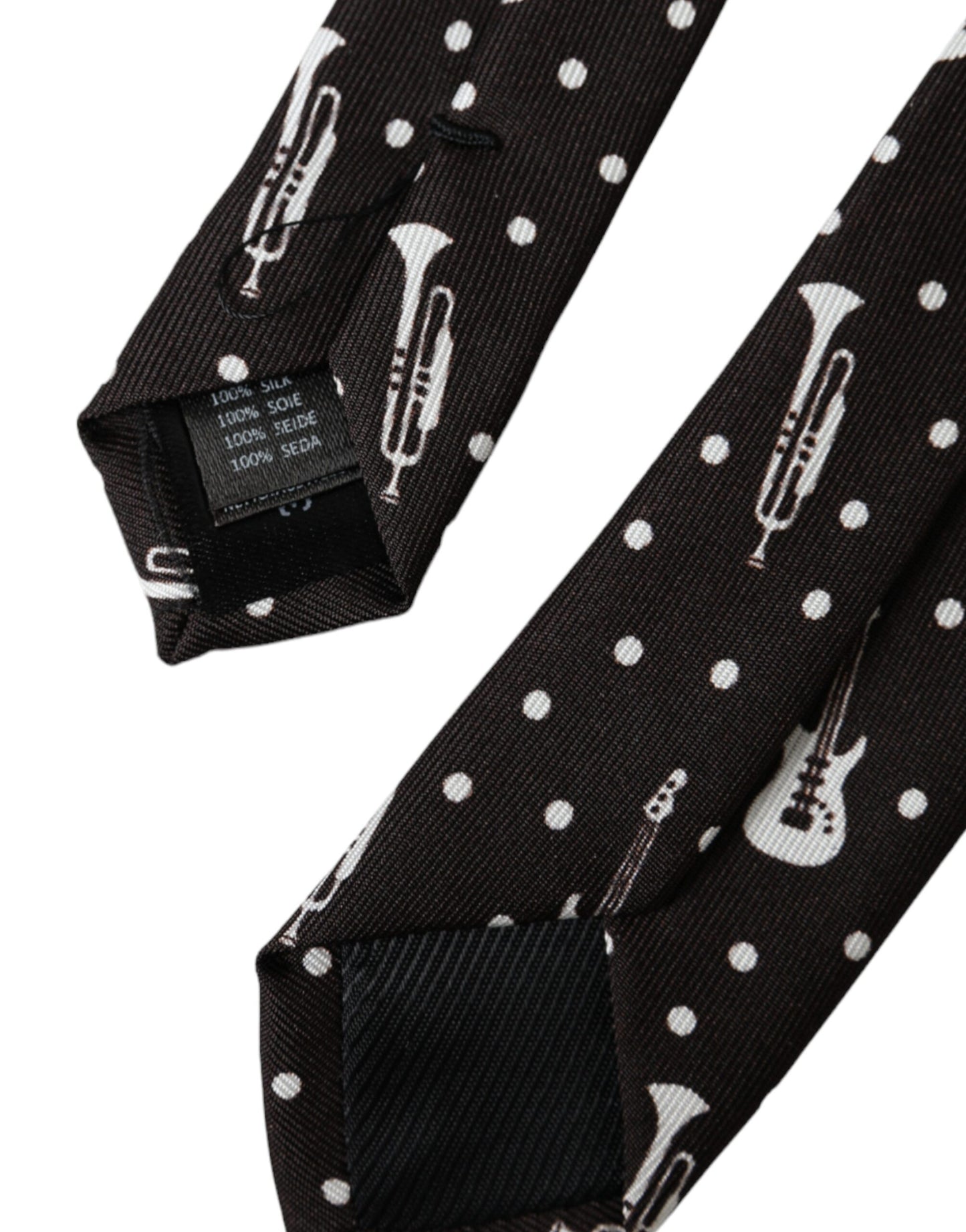 Dolce & Gabbana Black Guitar Print Silk Adjustable Tie by Dolce & Gabbana