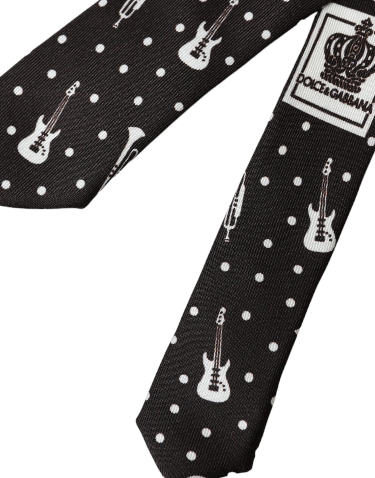 Dolce & Gabbana Black Guitar Print Silk Adjustable Tie by Dolce & Gabbana