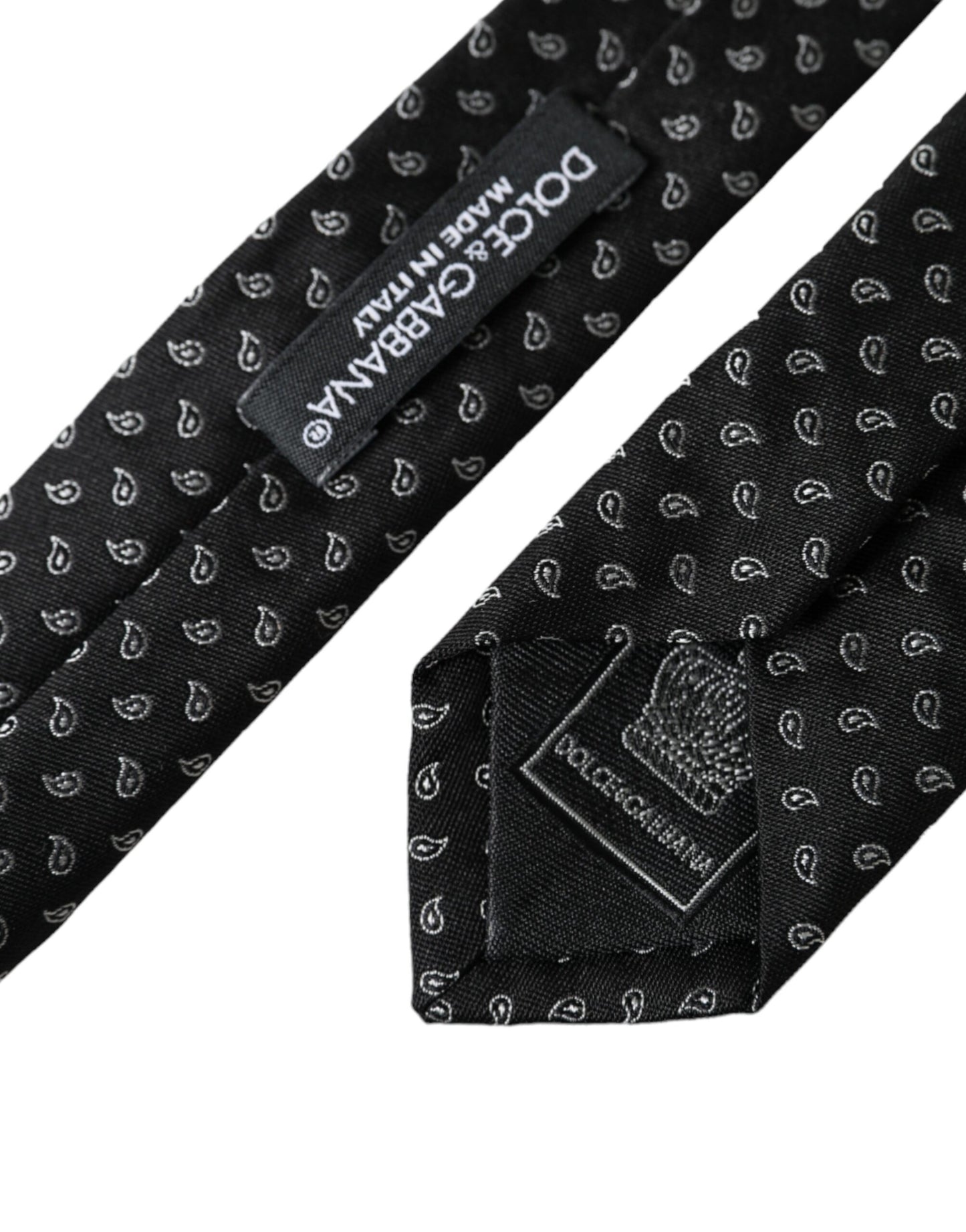 Cravate ajustable en soie à motifs jacquard noir Dolce &amp; Gabbana pour homme