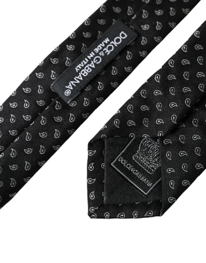 Cravate ajustable en soie à motifs jacquard noir Dolce &amp; Gabbana pour homme