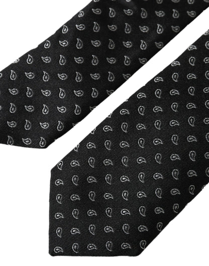Cravate ajustable en soie à motifs jacquard noir Dolce &amp; Gabbana pour homme