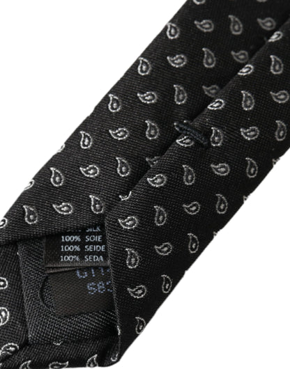 Cravate ajustable en soie à motifs jacquard noir Dolce &amp; Gabbana pour homme