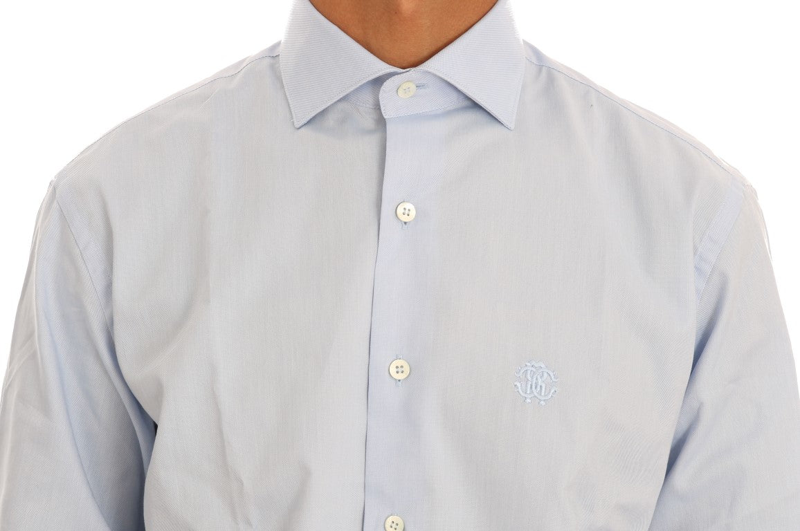 Cavalli Light Blue Cotton Slim Fit Dress Shirt by Cavalli