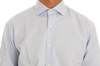Cavalli Light Blue Cotton Slim Fit Dress Shirt by Cavalli