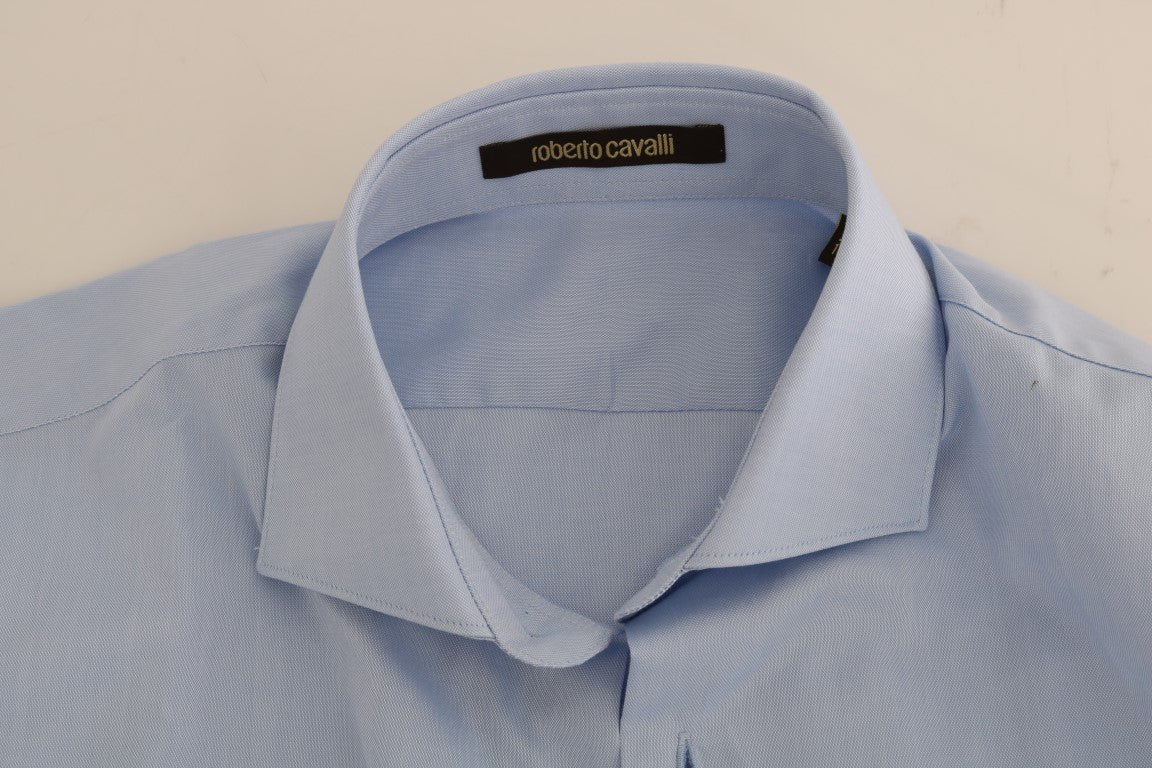 Cavalli Light Blue Cotton Slim Fit Dress Shirt by Cavalli