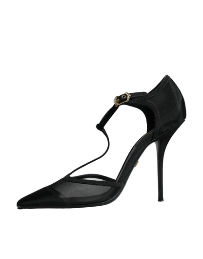 Chaussures à talons aiguilles et brides en T en maille noire Dolce &amp; Gabbana