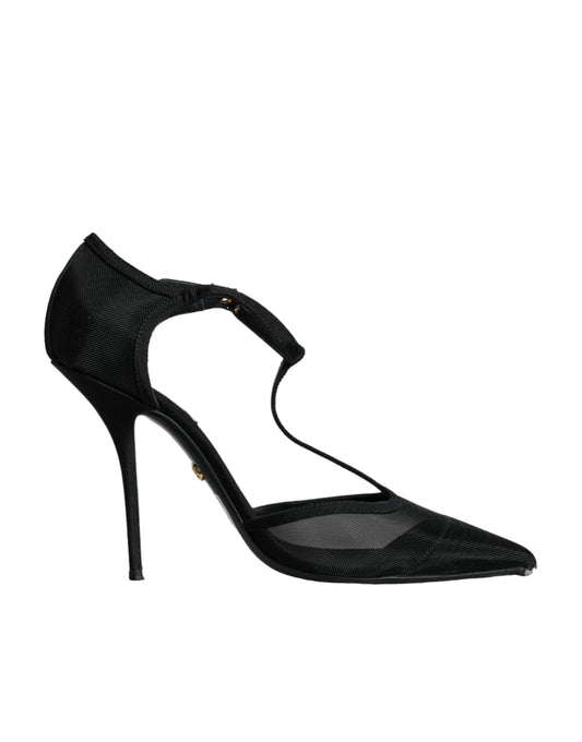 Chaussures à talons aiguilles et brides en T en maille noire Dolce &amp; Gabbana