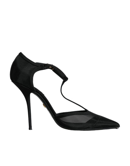 Chaussures à talons aiguilles et brides en T en maille noire Dolce &amp; Gabbana